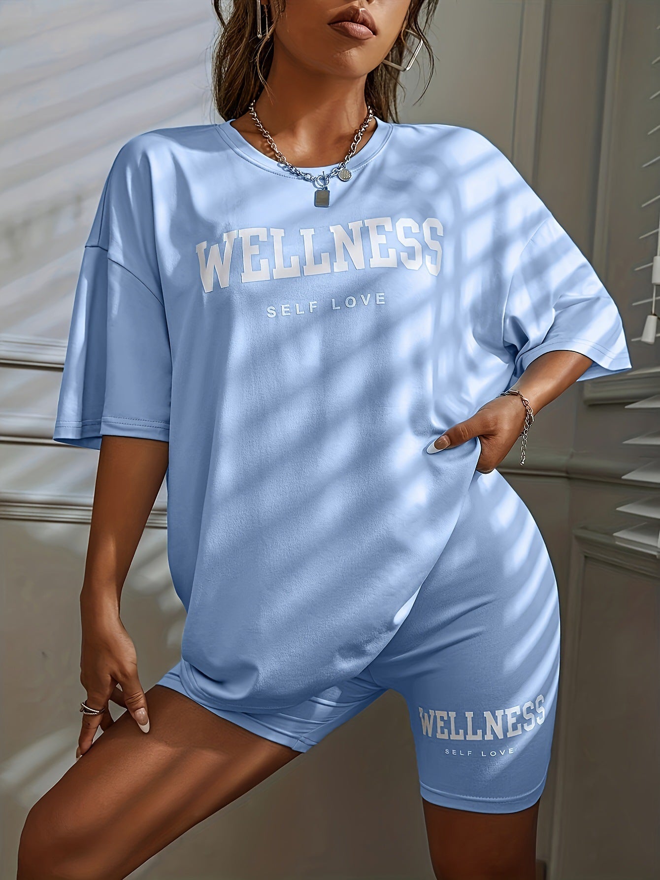 Loose Sport Letters Printed Shorts Suit