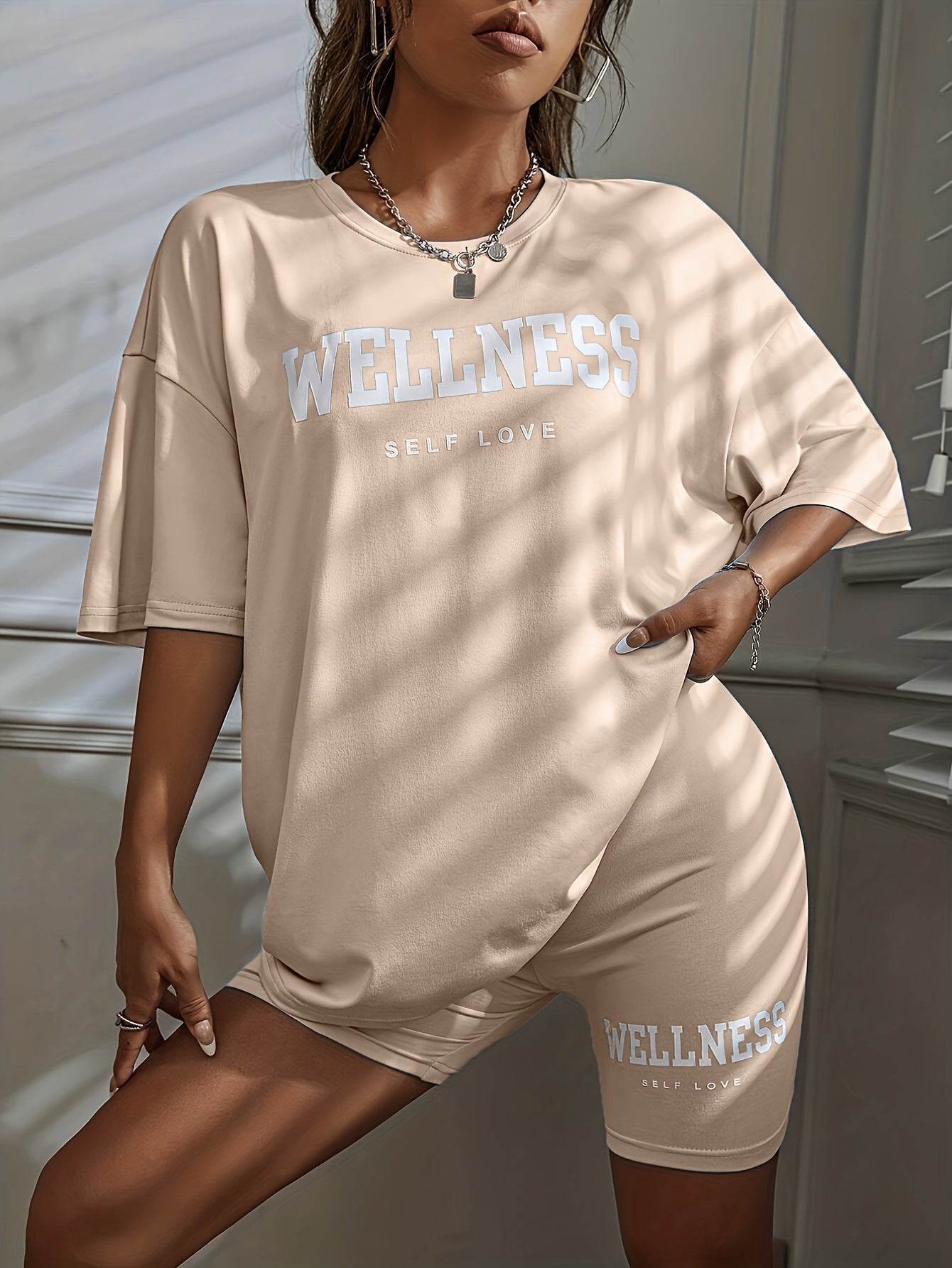 Loose Sport Letters Printed Shorts Suit