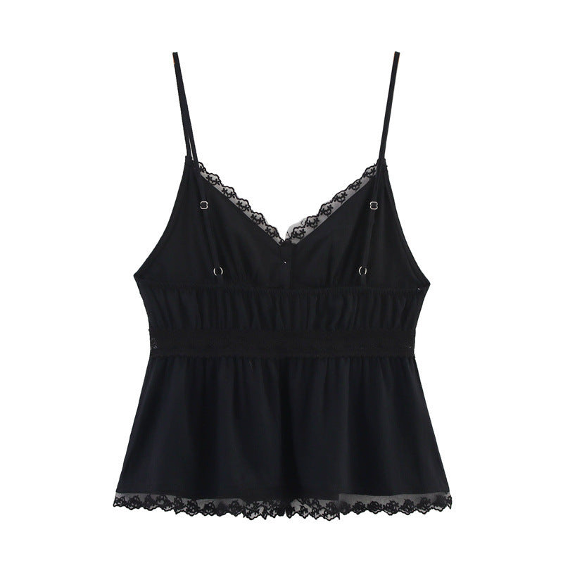 Solid Color Embroidered Lace Top