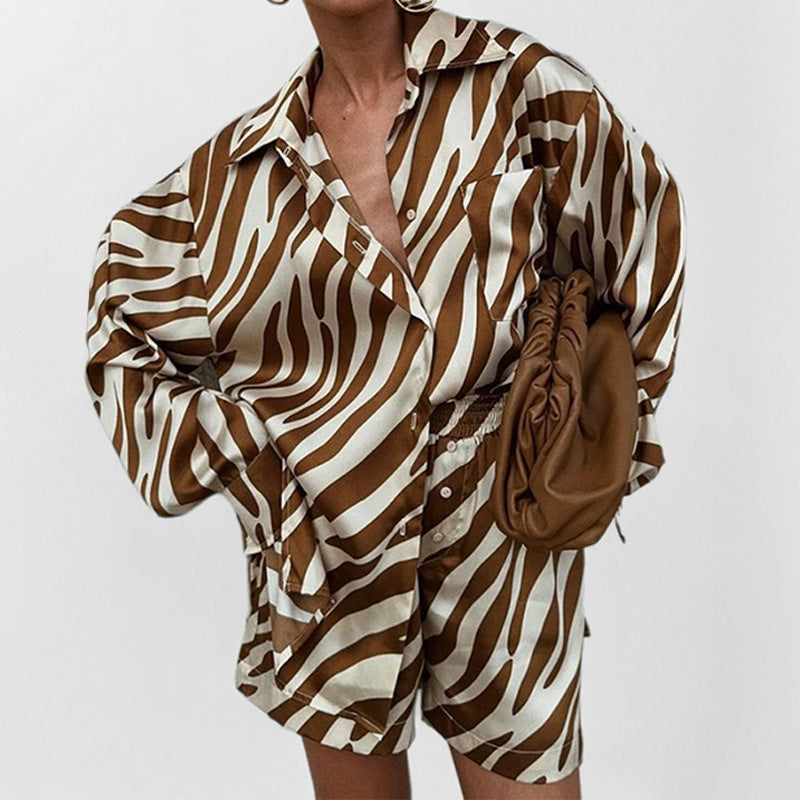 Women's Shirt Top Shorts Printed Fashion Two-piece Suit