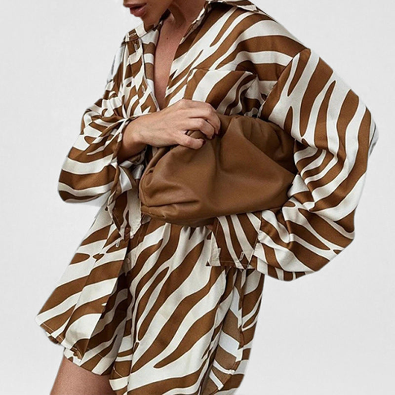 Women's Shirt Top Shorts Printed Fashion Two-piece Suit